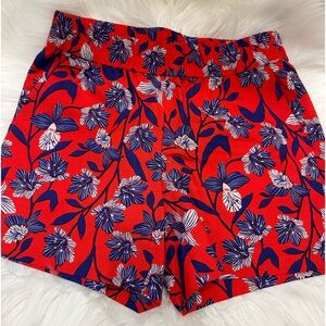 J.Crew Factory Red Floral Linen Blend Shorts in Blue/Red/White • Size: 2 •